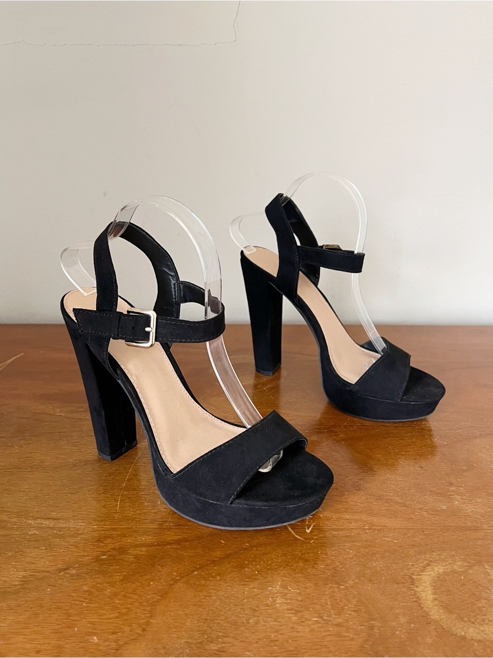 Lauren Conrad • Bow High Heel Sandal black faux suede platform block heel chunky